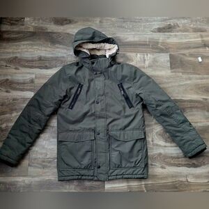 H&M Men's Dark Green Hooded Puffer Jacket